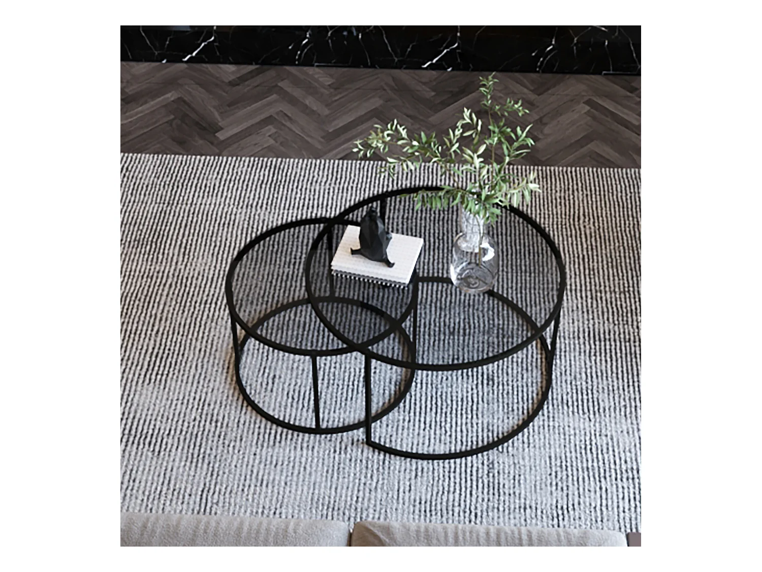 Set de 2 tables basses Kokkola rondes gigognes en verre fumé