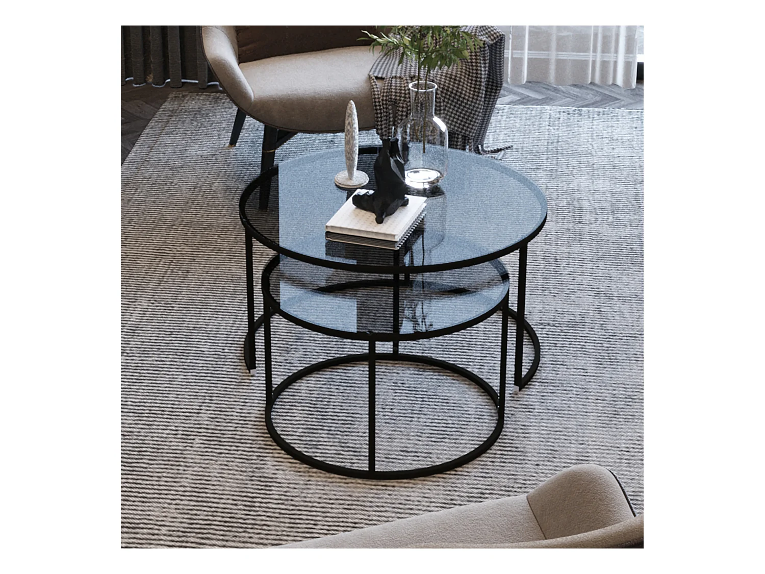 Set de 2 tables basses Kokkola rondes gigognes en verre fumé