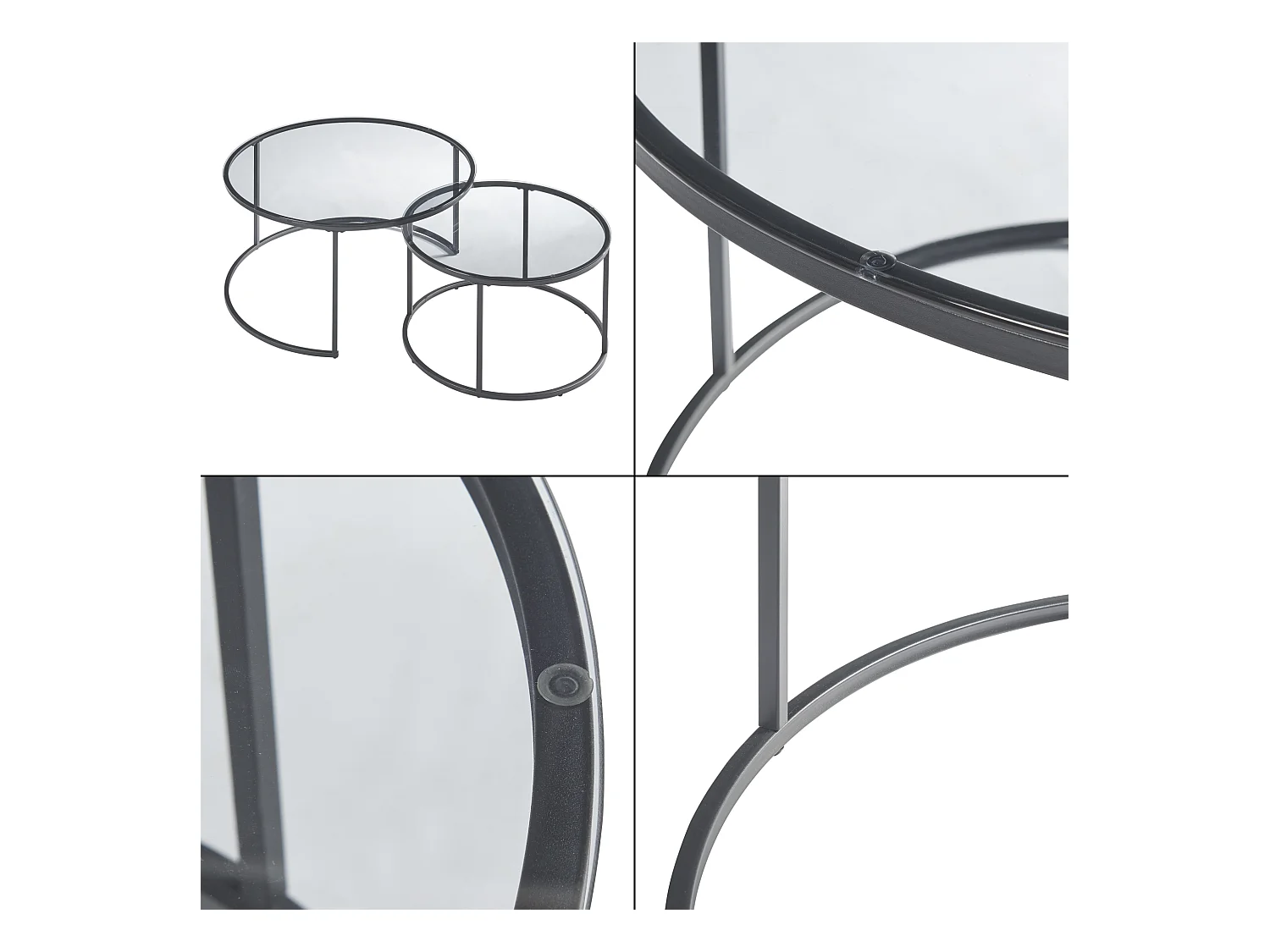 Set de 2 tables basses Kokkola rondes gigognes en verre fumé