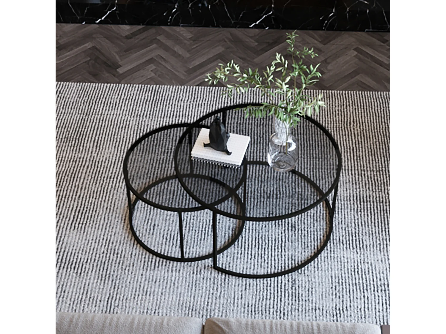 Set de 2 tables basses Kokkola rondes gigognes en verre fumé