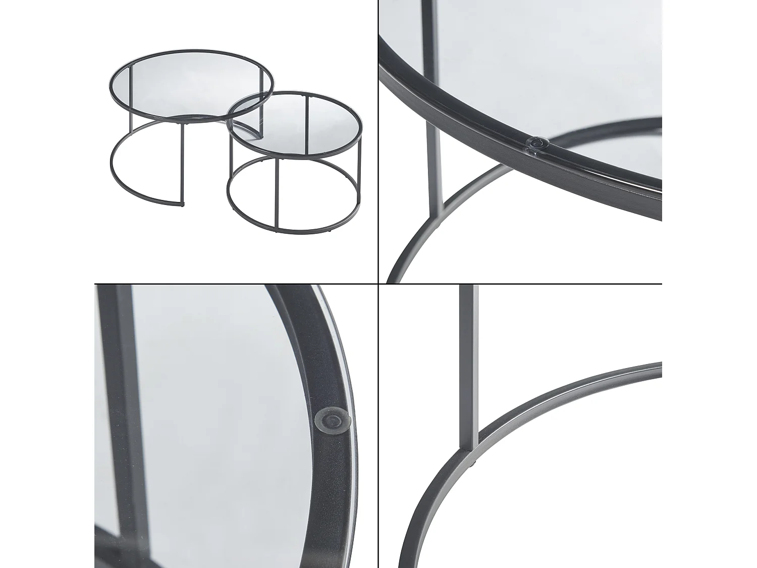Set de 2 tables basses Kokkola rondes gigognes en verre fumé