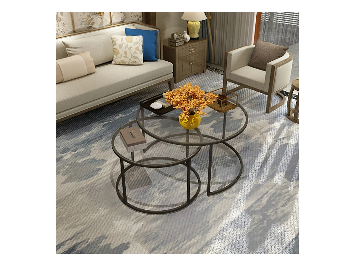 Set de 2 tables basses Kokkola rondes gigognes en verre clair