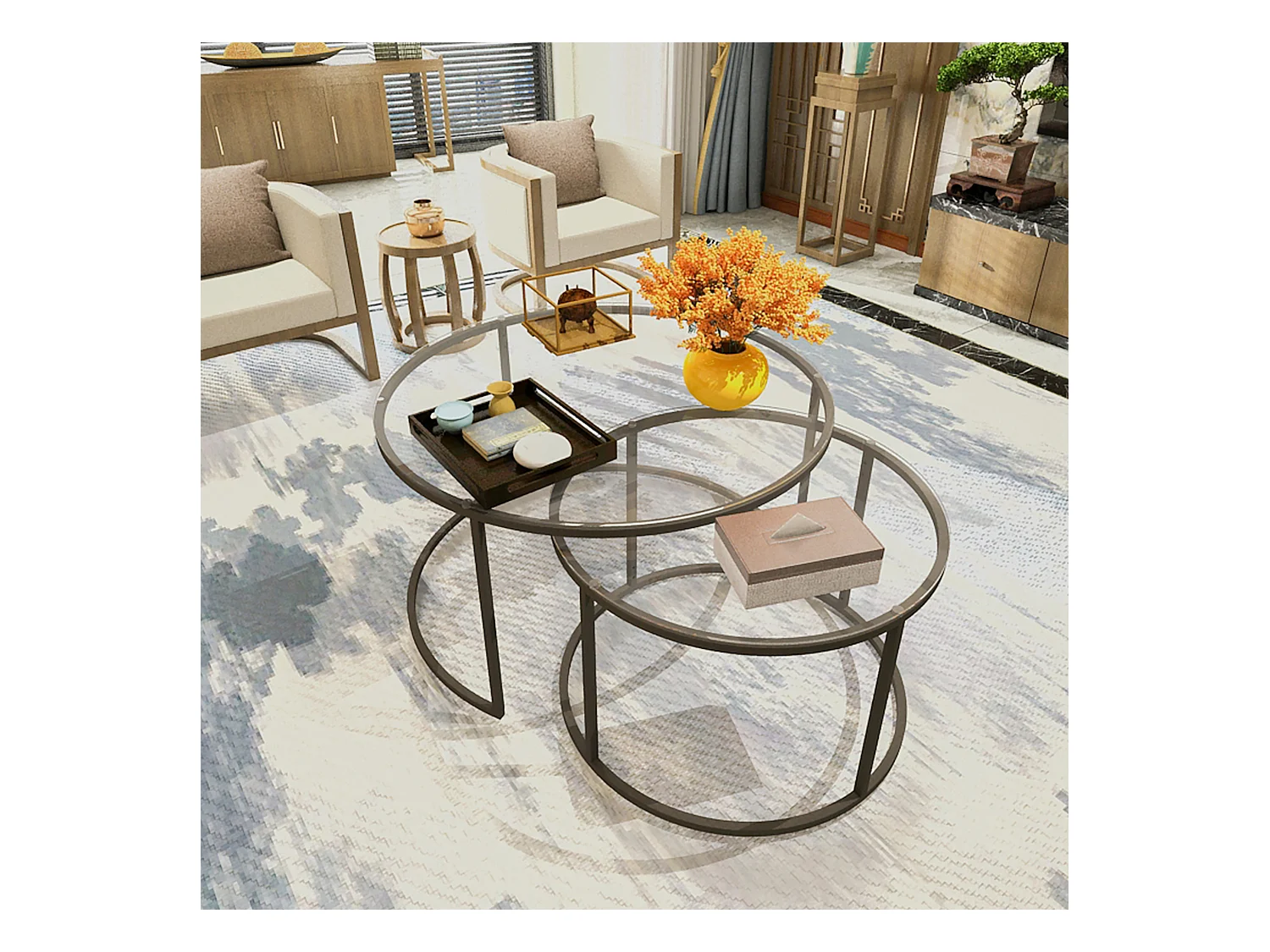 Set de 2 tables basses Kokkola rondes gigognes en verre clair