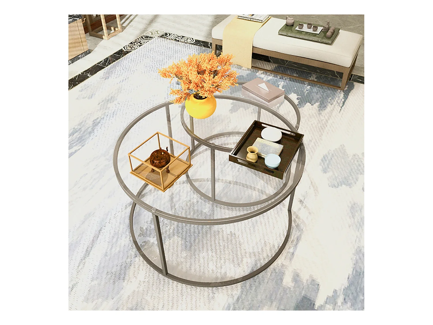 Set de 2 tables basses Kokkola rondes gigognes en verre clair