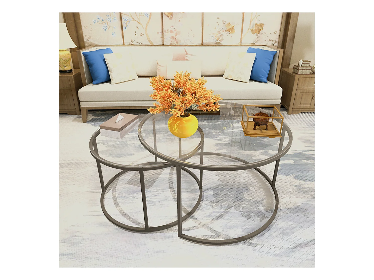 Set de 2 tables basses Kokkola rondes gigognes en verre clair