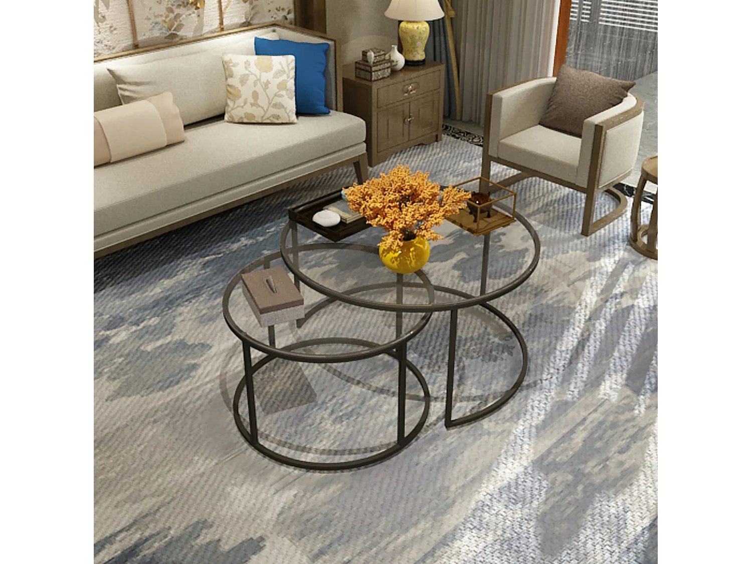 Set de 2 tables basses Kokkola rondes gigognes en verre clair