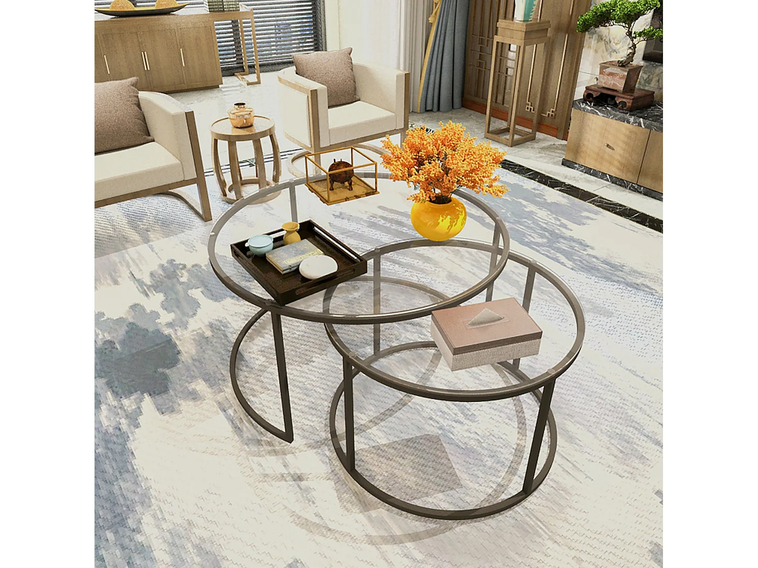 Set de 2 tables basses Kokkola rondes gigognes en verre clair