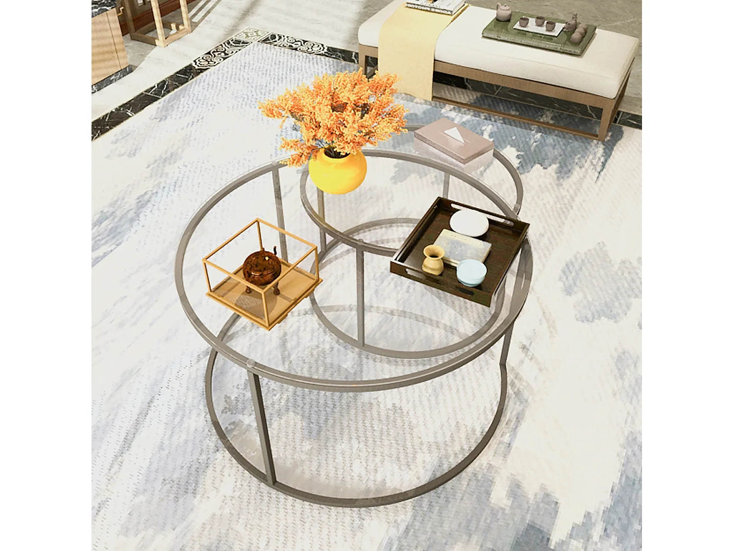 Set de 2 tables basses Kokkola rondes gigognes en verre clair