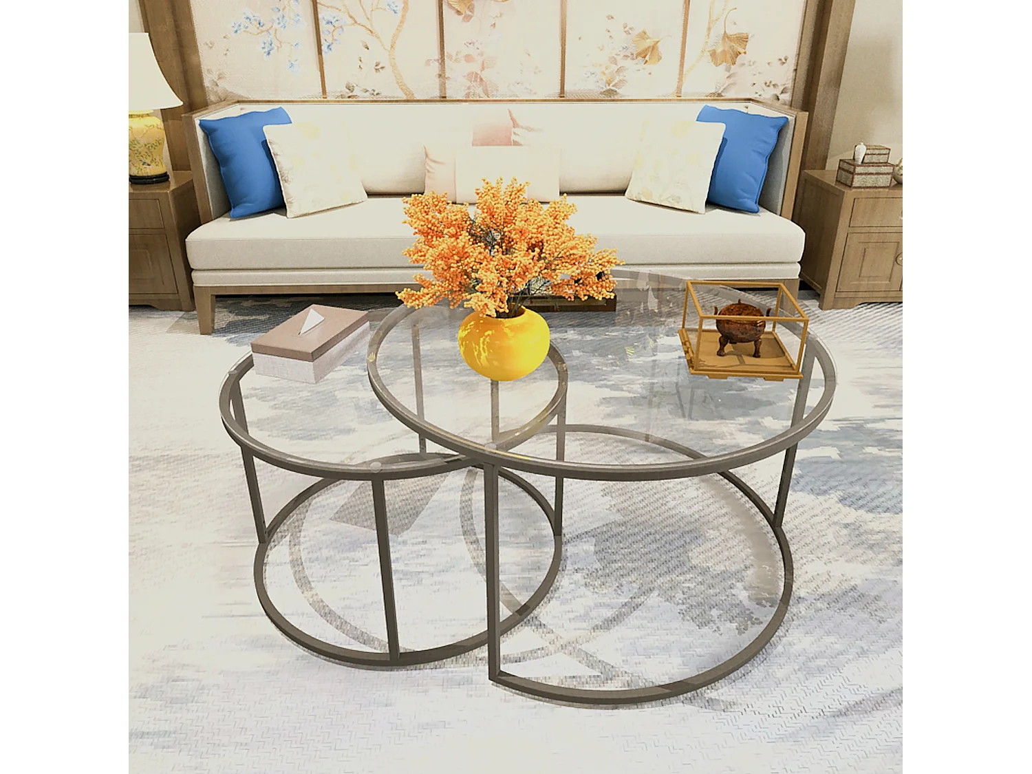 Set de 2 tables basses Kokkola rondes gigognes en verre clair