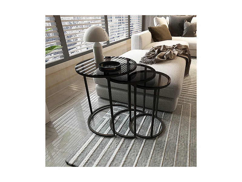 Set de 3 tables d'appoint Kyyjärvi rondes gigognes noir transparent [en.casa]