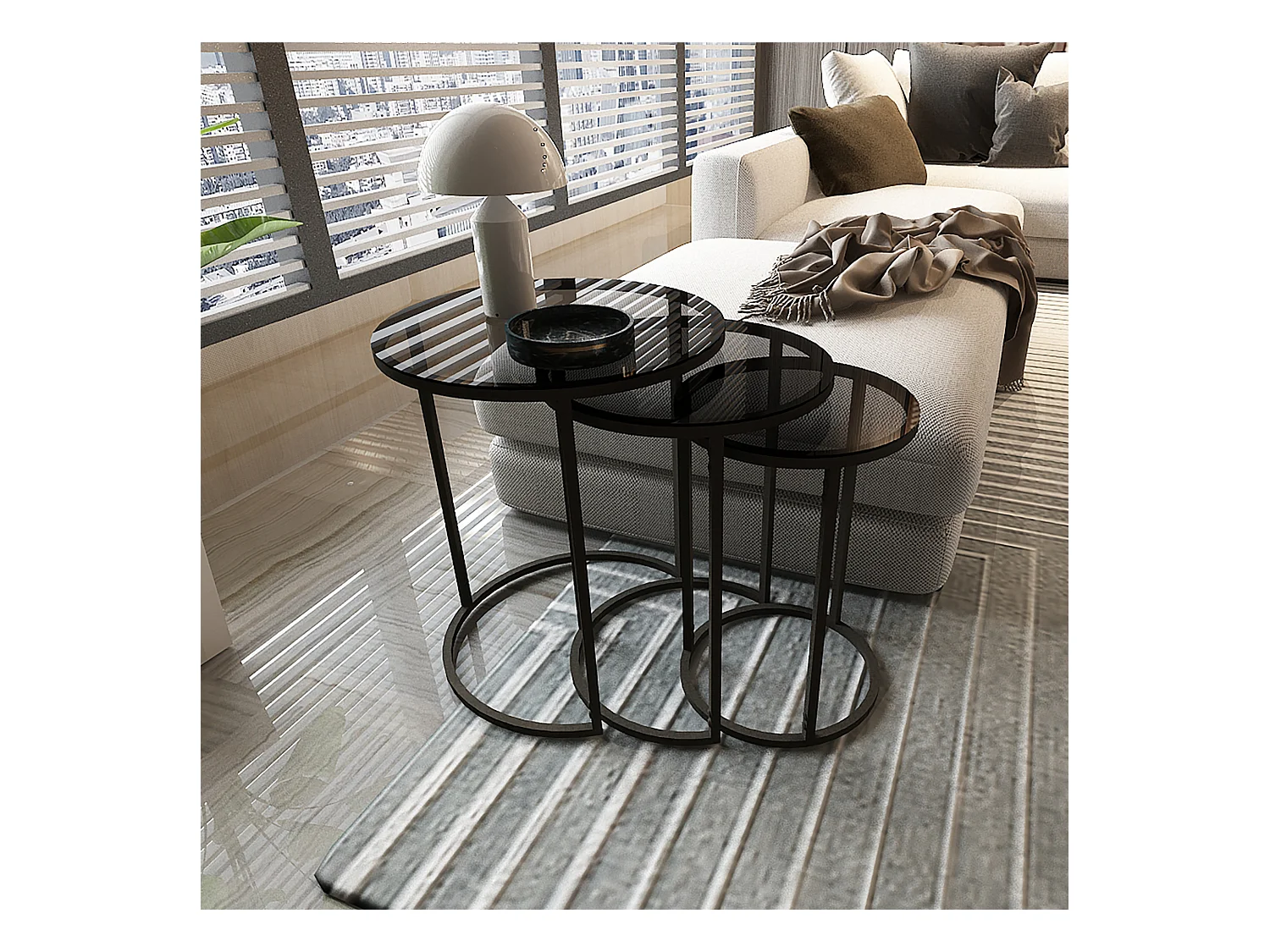 Set de 3 tables d'appoint Kyyjärvi rondes gigognes noir transparent [en.casa]