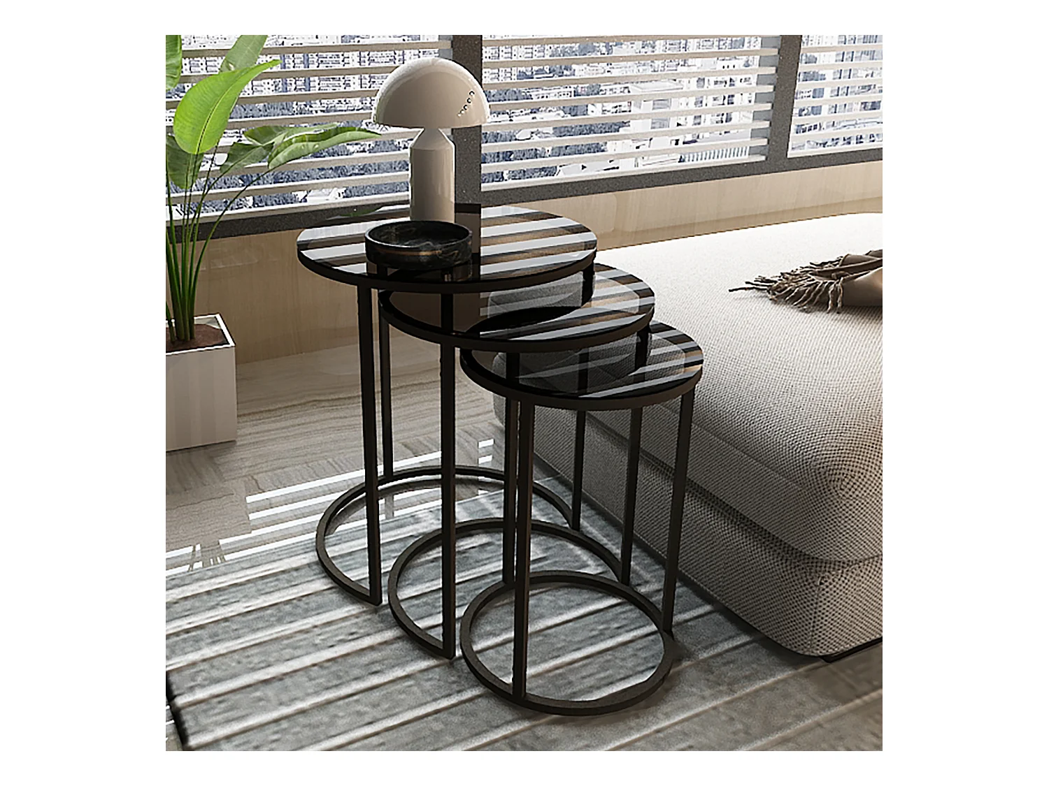 Set de 3 tables d'appoint Kyyjärvi rondes gigognes noir transparent [en.casa]