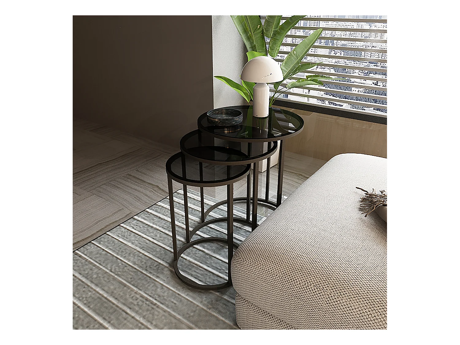 Set de 3 tables d'appoint Kyyjärvi rondes gigognes noir transparent [en.casa]