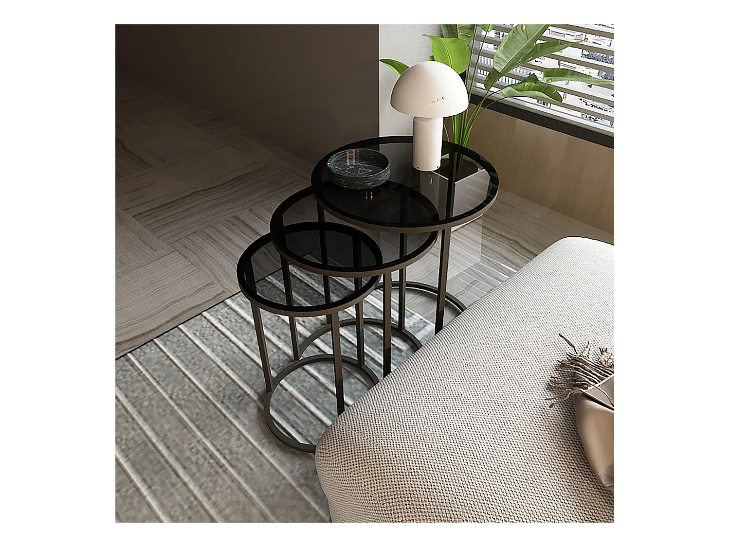 Set de 3 tables d'appoint Kyyjärvi rondes gigognes noir transparent [en.casa]