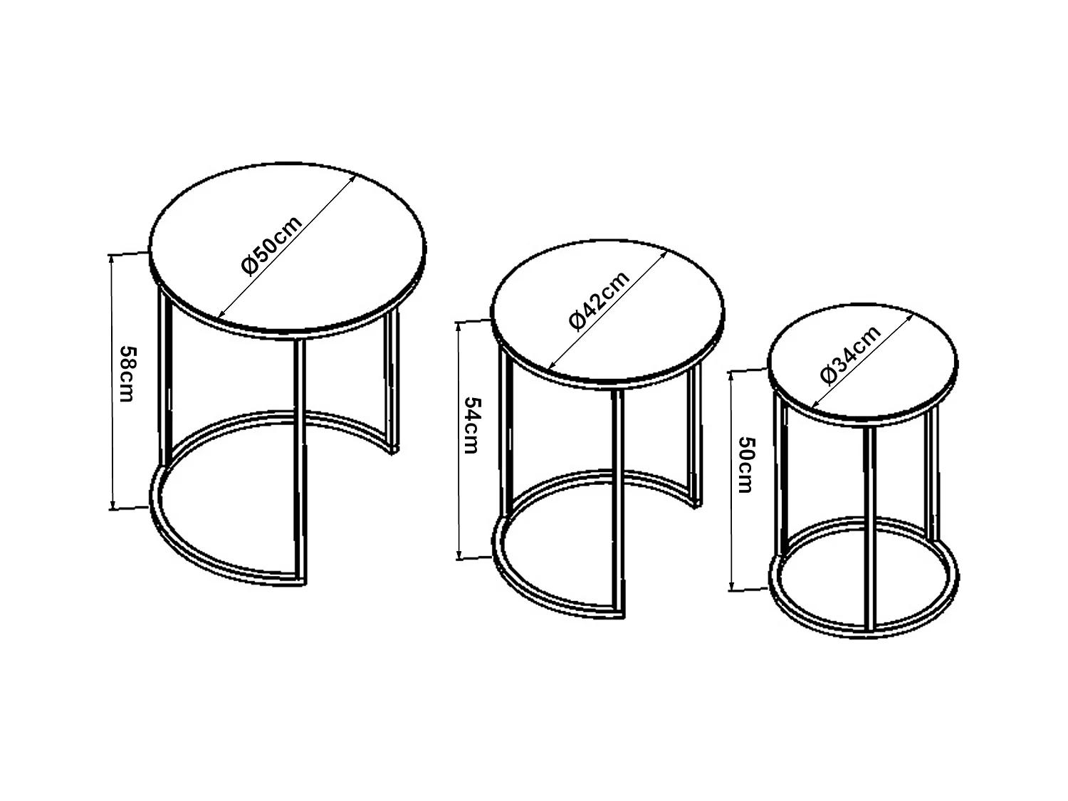 Set de 3 tables d'appoint Kyyjärvi rondes gigognes noir transparent [en.casa]