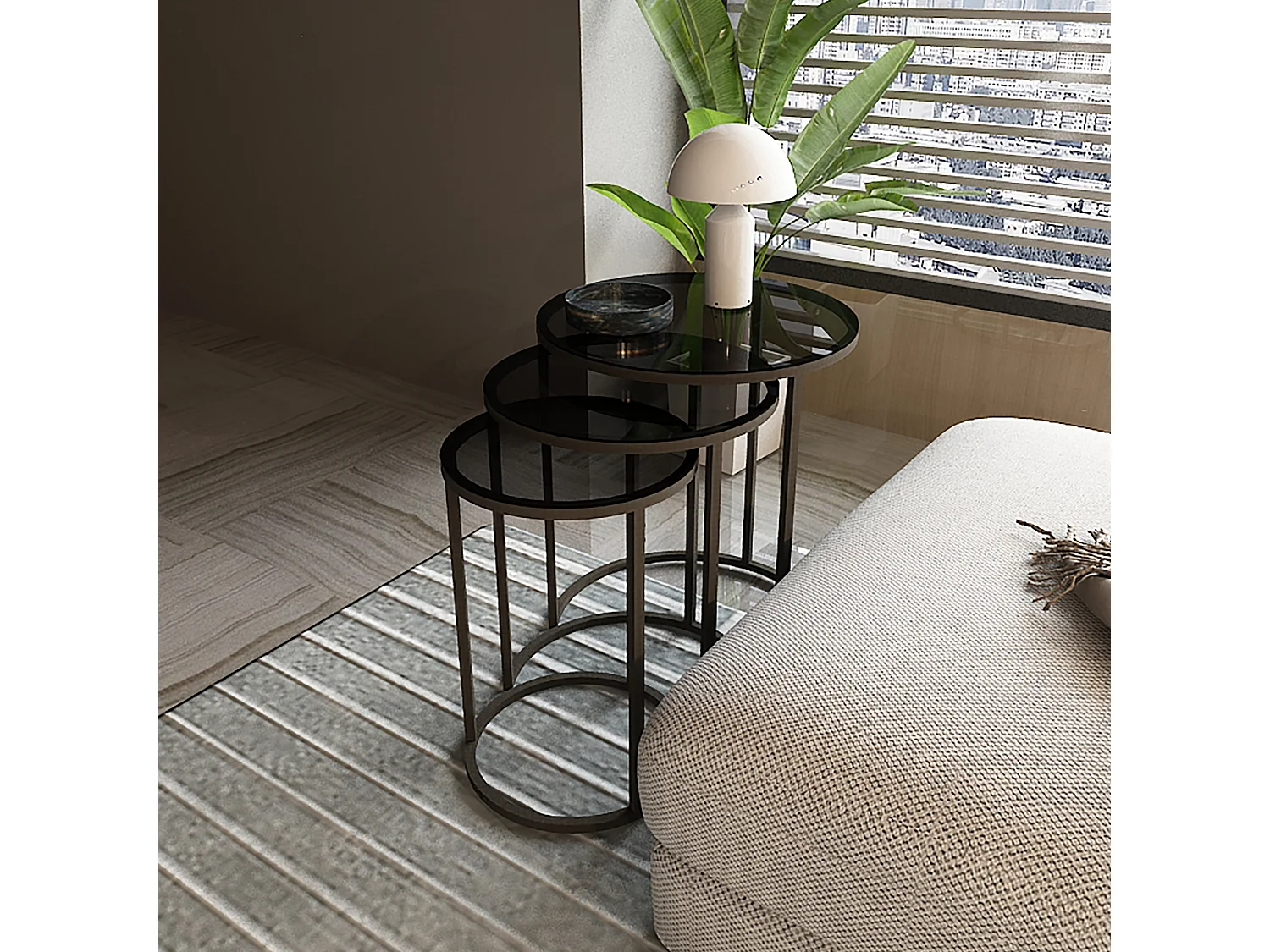 Set de 3 tables d'appoint Kyyjärvi rondes gigognes noir transparent [en.casa]