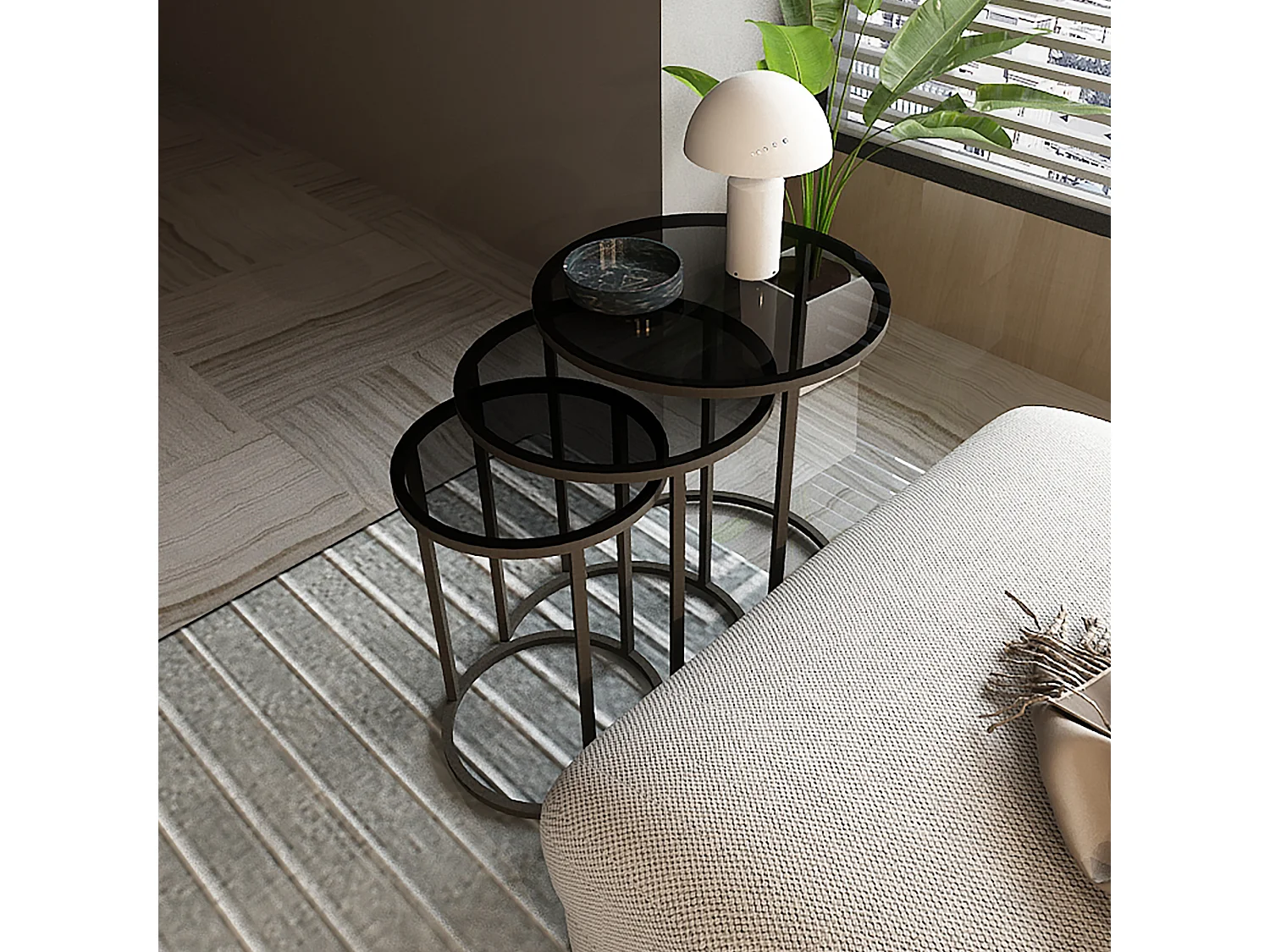 Set de 3 tables d'appoint Kyyjärvi rondes gigognes noir transparent [en.casa]