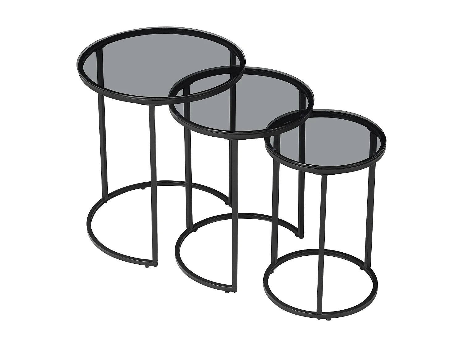 Set de 3 tables d'appoint Kyyjärvi rondes gigognes noir transparent [en.casa]