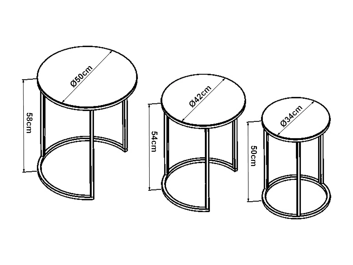 Set de 3 tables d'appoint Kyyjärvi rondes gigognes noir transparent [en.casa]