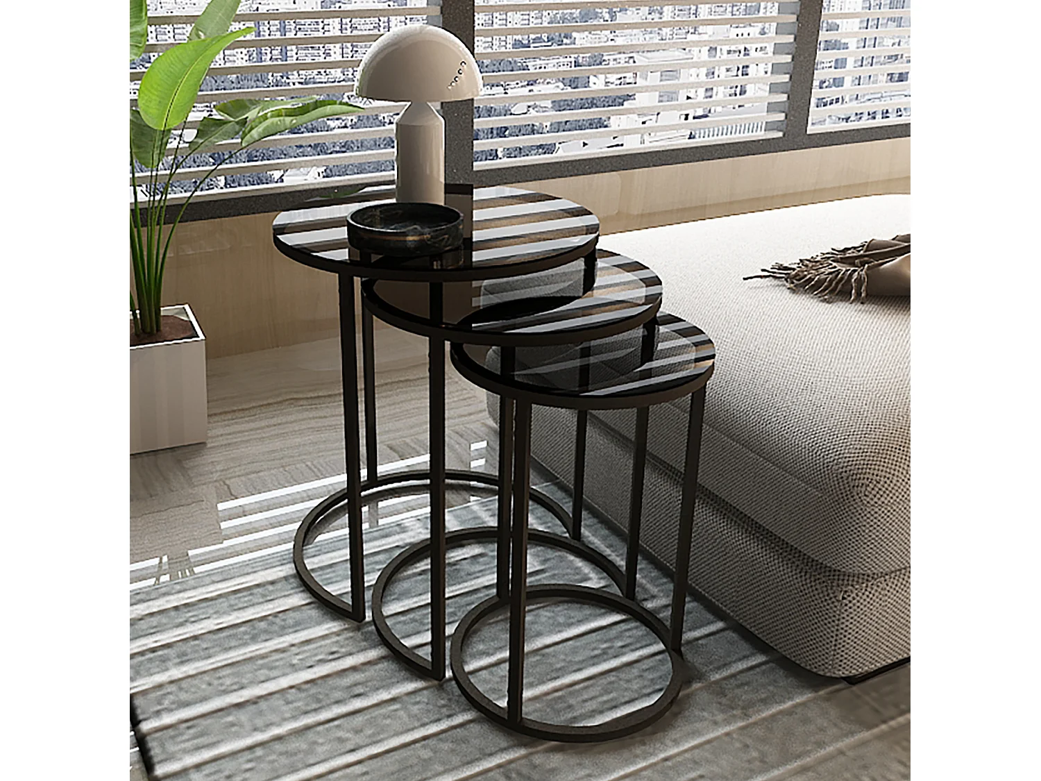 Set de 3 tables d'appoint Kyyjärvi rondes gigognes noir transparent [en.casa]