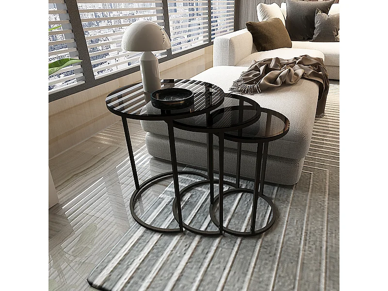 Set de 3 tables d'appoint Kyyjärvi rondes gigognes noir transparent [en.casa]