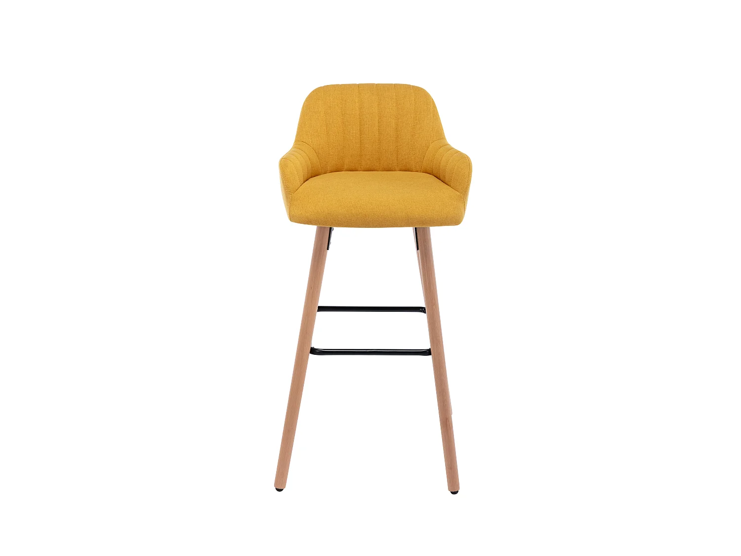 Lot de 2 tabourets de bar en tissu et pieds bois de hêtre - Jaune - ELEANA