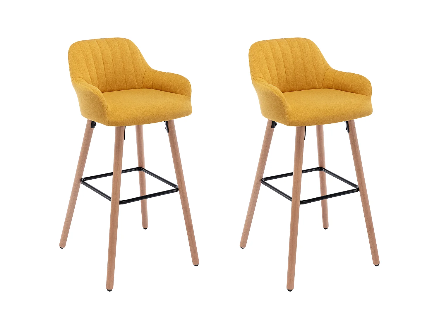 Lot de 2 tabourets de bar en tissu et pieds bois de hêtre - Jaune - ELEANA