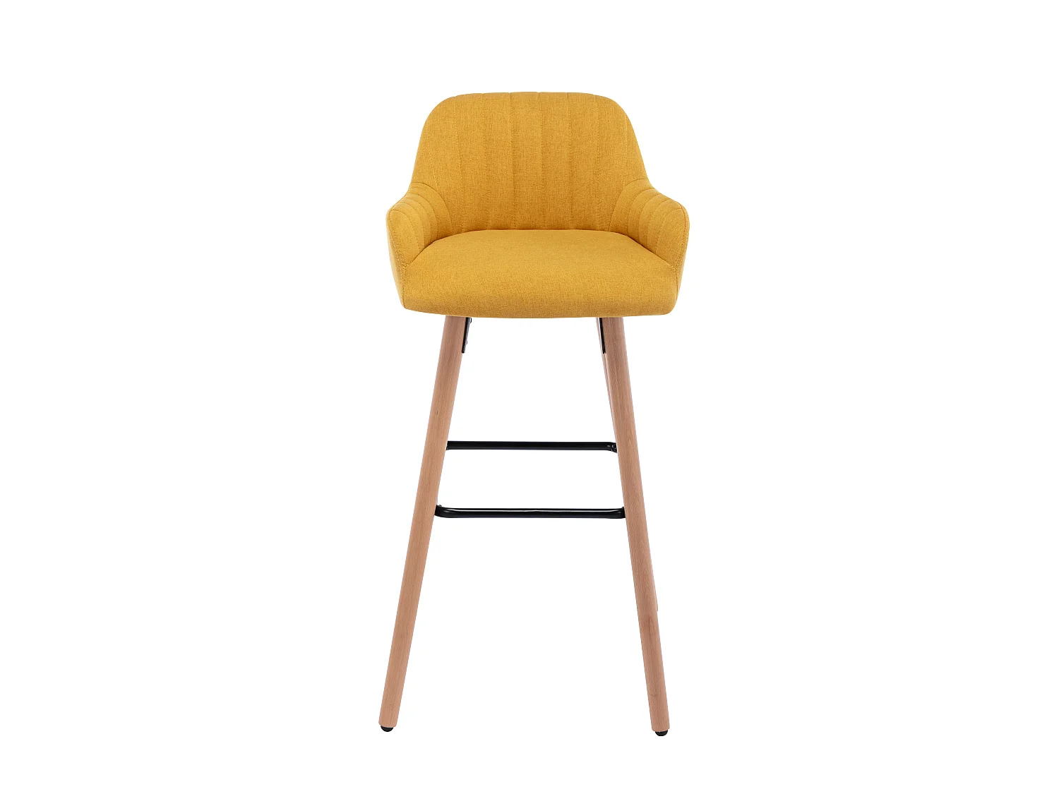 Lot de 2 tabourets de bar en tissu et pieds bois de hêtre - Jaune - ELEANA