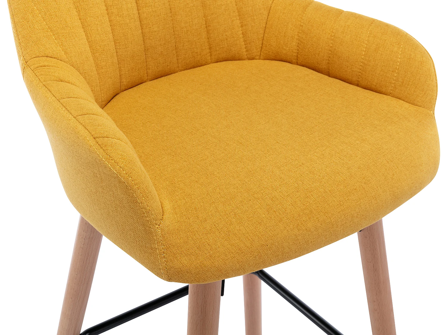 Lot de 2 tabourets de bar en tissu et pieds bois de hêtre - Jaune - ELEANA