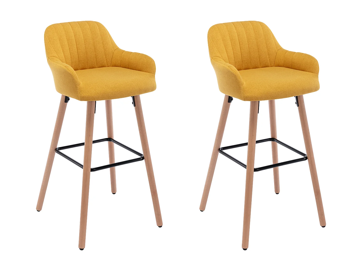 Lot de 2 tabourets de bar en tissu et pieds bois de hêtre - Jaune - ELEANA