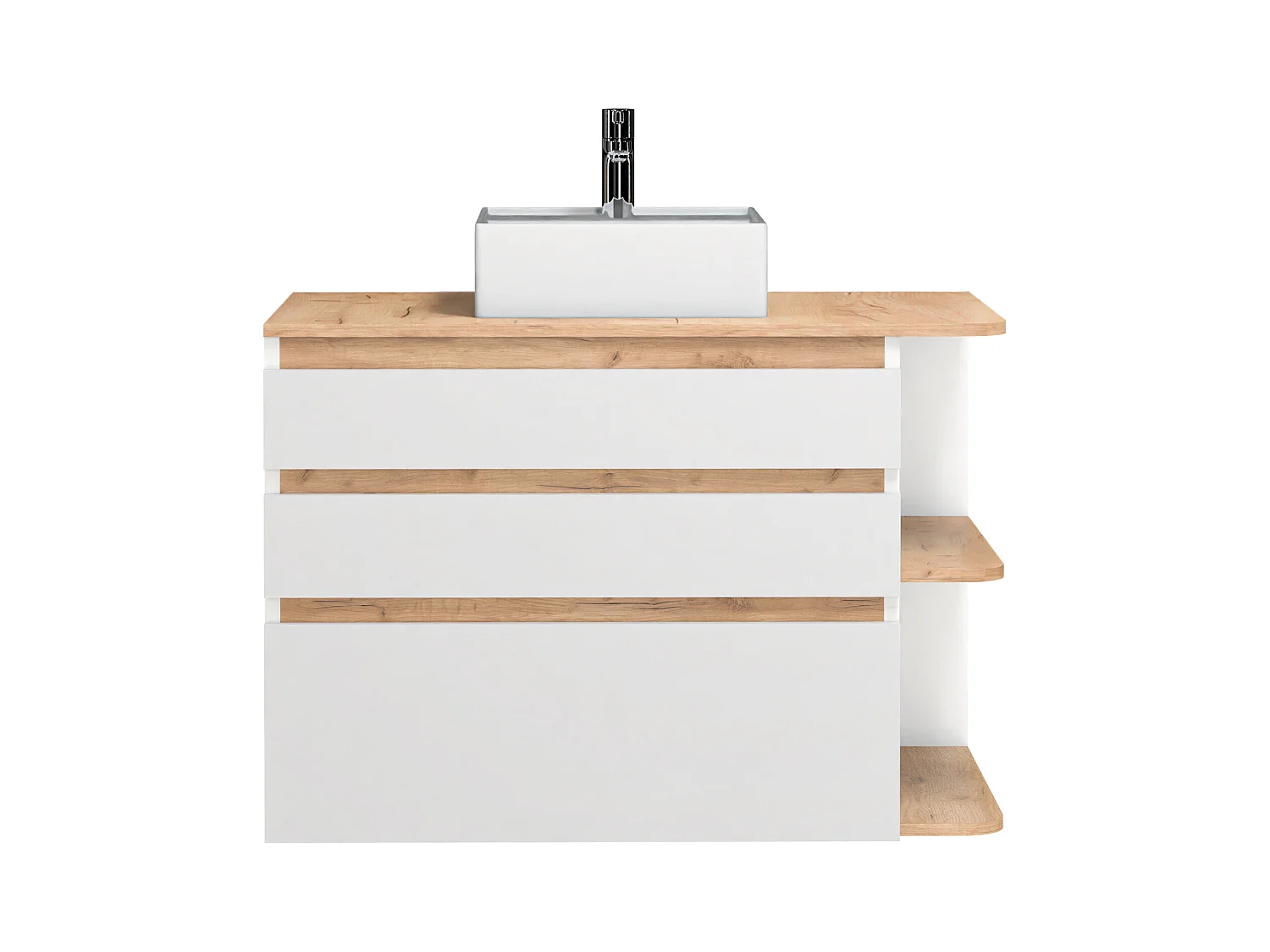 Meuble de salle de bain suspendu simple vasque - Coloris naturel clair et blanc - 94 cm - ANIDA