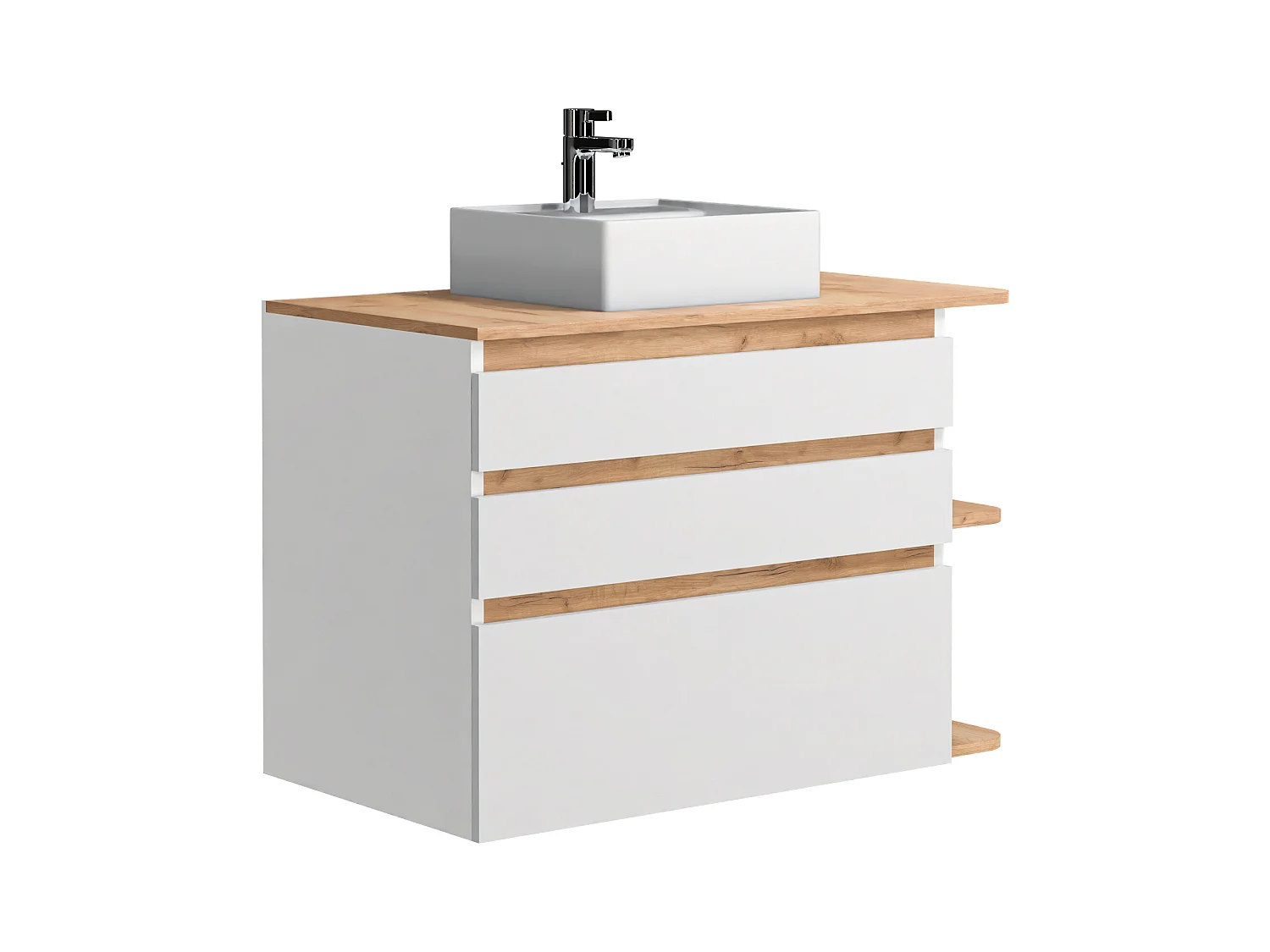 Meuble de salle de bain suspendu simple vasque - Coloris naturel clair et blanc - 94 cm - ANIDA