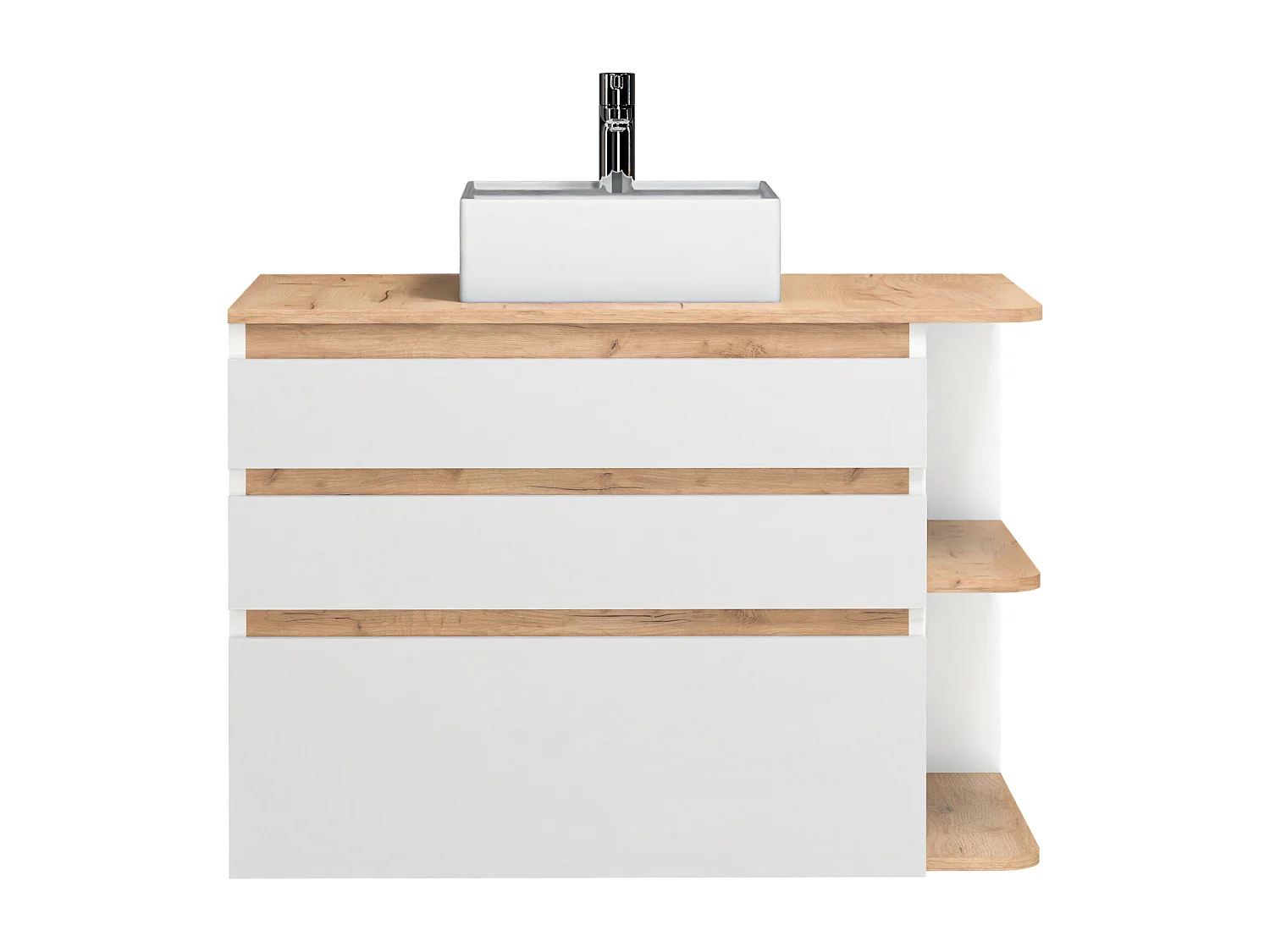 Waschbeckenunterschrank hängend mit Einzelwaschbecken - B. 94 cm - Naturfarben & Weiß - ANIDA