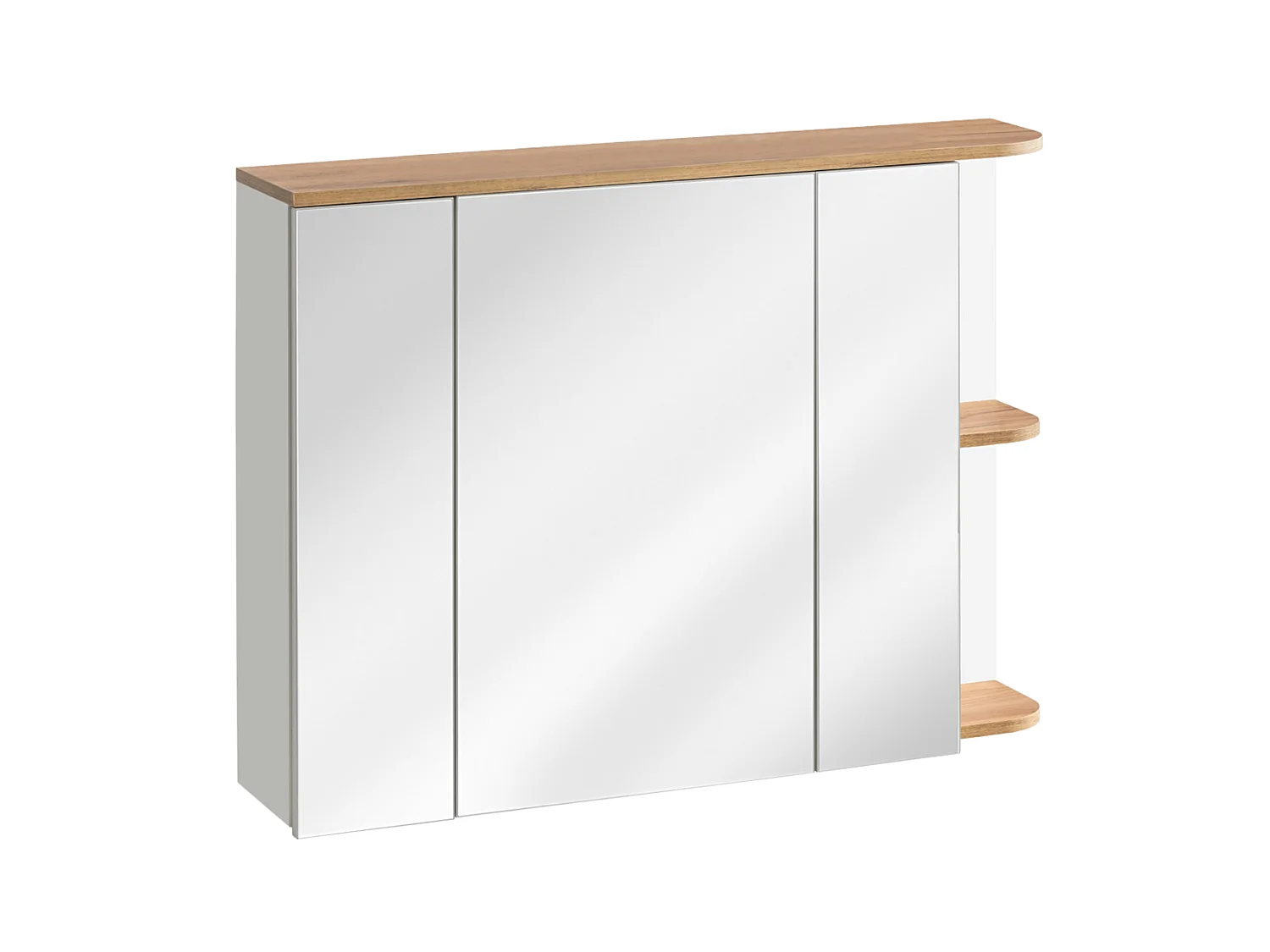 Meuble de salle de bain suspendu bois et blanc avec simple vasque, colonne et armoire de toilette - 94 cm - ANIDA