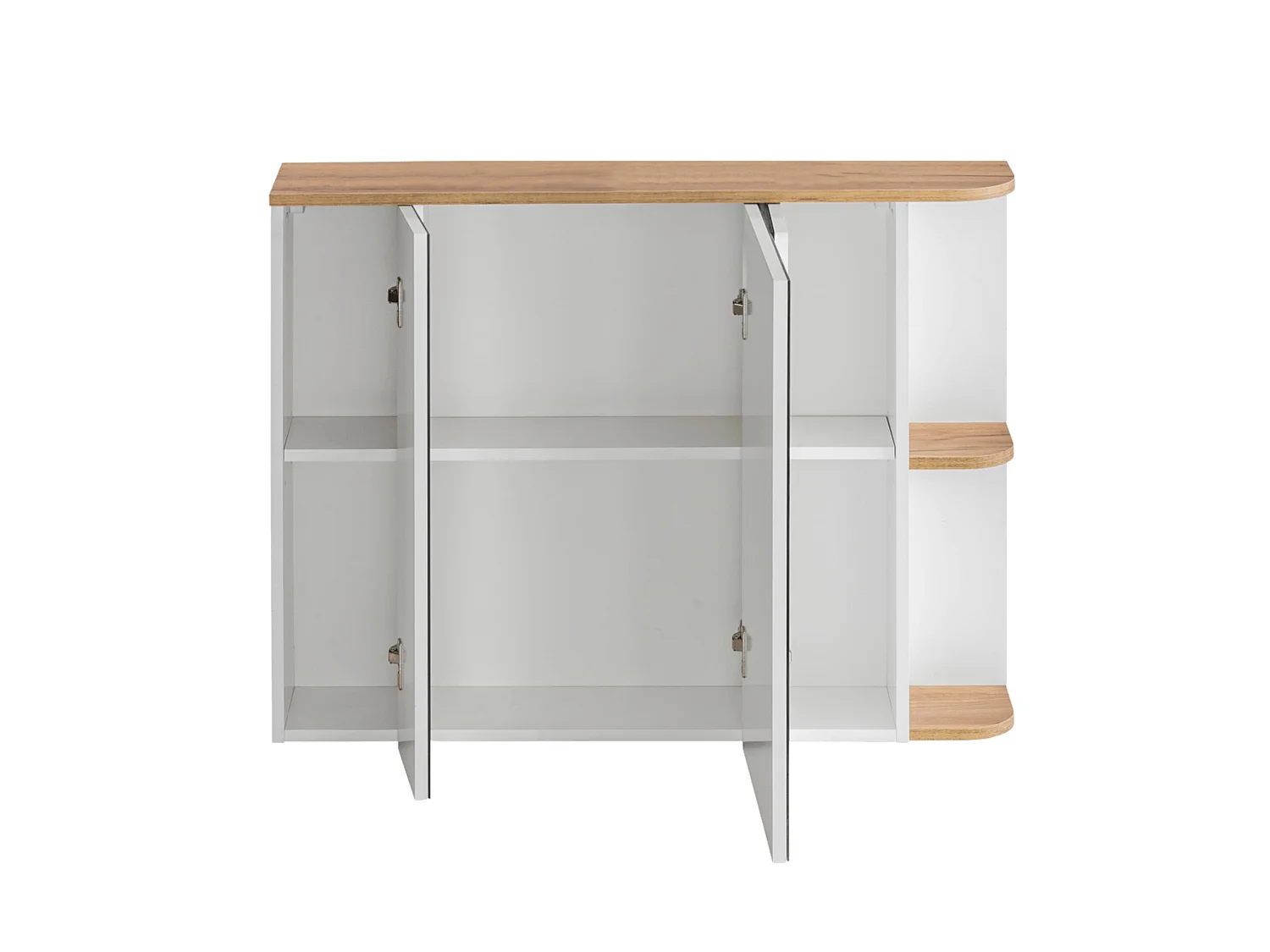 Meuble de salle de bain suspendu bois et blanc avec simple vasque, colonne et armoire de toilette - 94 cm - ANIDA
