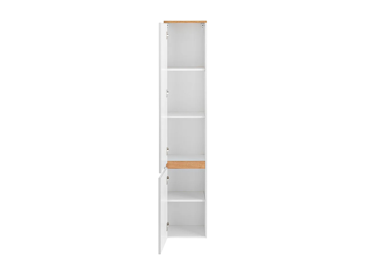 Meuble de salle de bain suspendu bois et blanc avec simple vasque, colonne et armoire de toilette - 94 cm - ANIDA