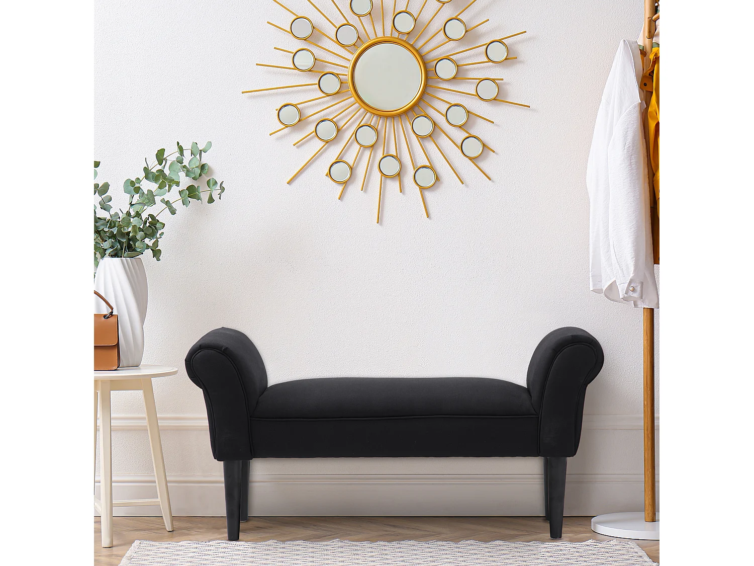 Banc banquette design contemporain accoudoirs courbés grand confort 102L x 31l x 51H cm noir