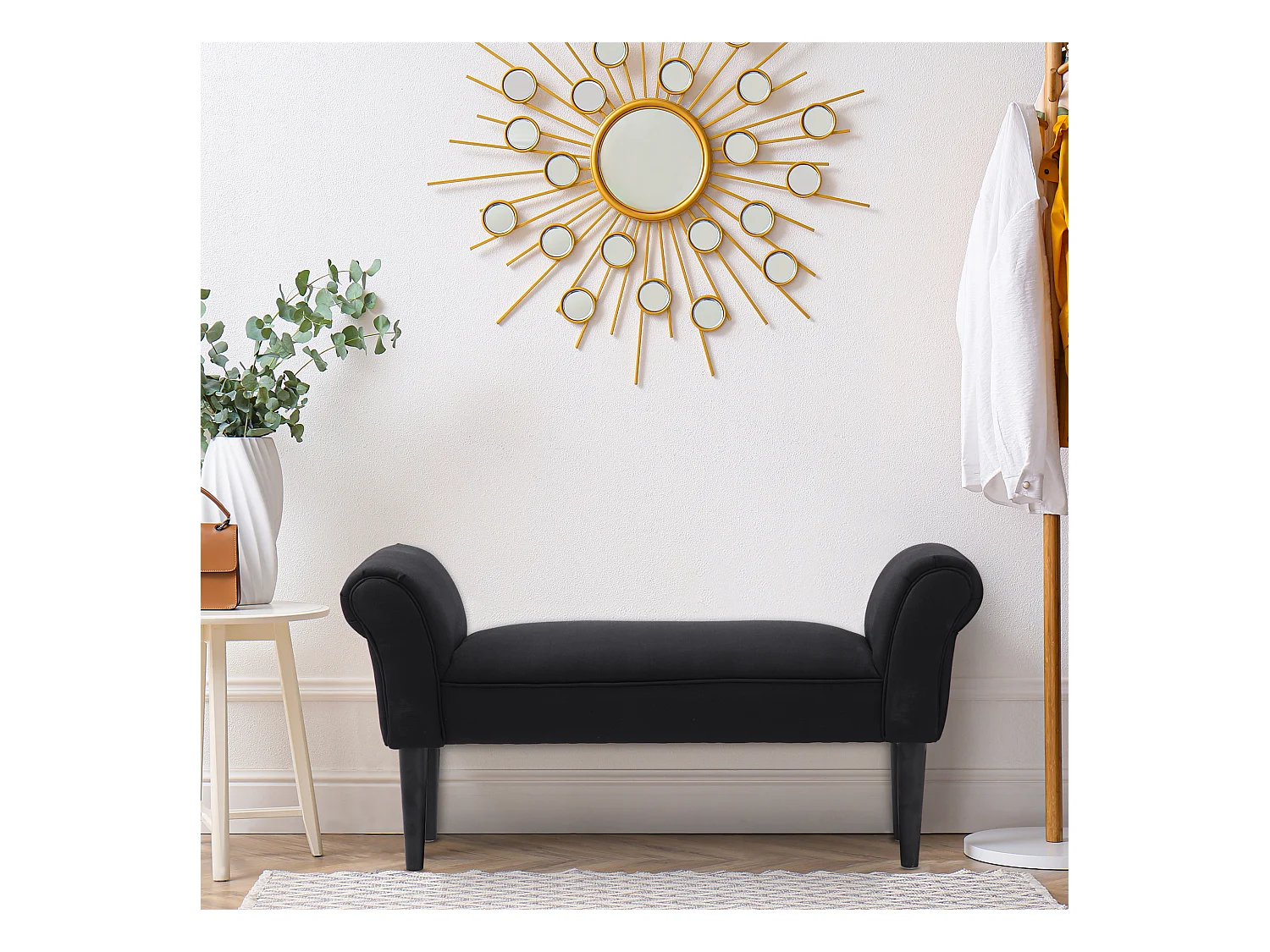 Banc banquette design contemporain accoudoirs courbés grand confort 102L x 31l x 51H cm noir