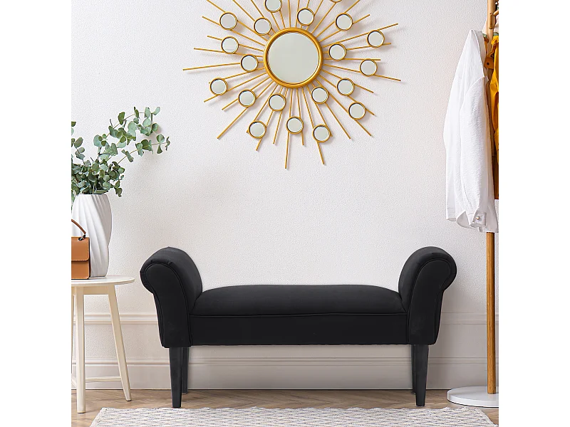 Banc banquette design contemporain accoudoirs courbés grand confort 102L x 31l x 51H cm noir