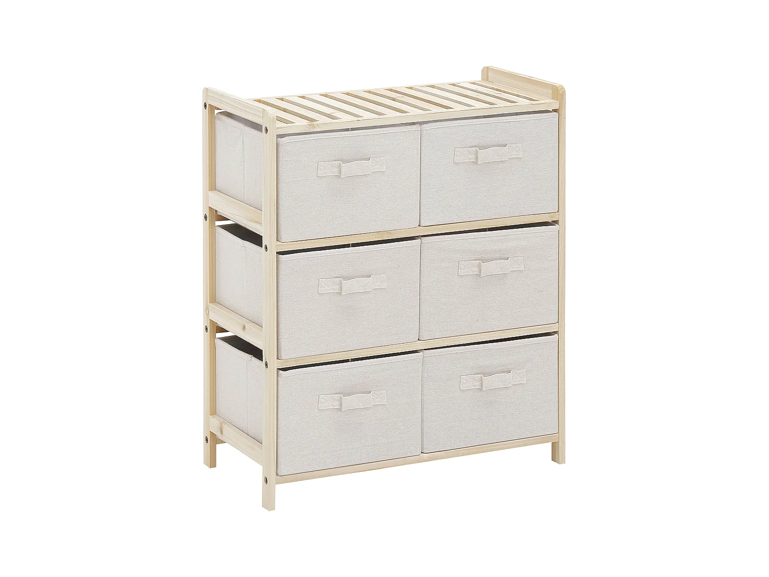 Commode 6 tiroirs tissu polyester beige dim. 59L x 28l x 70H cm bois sapin