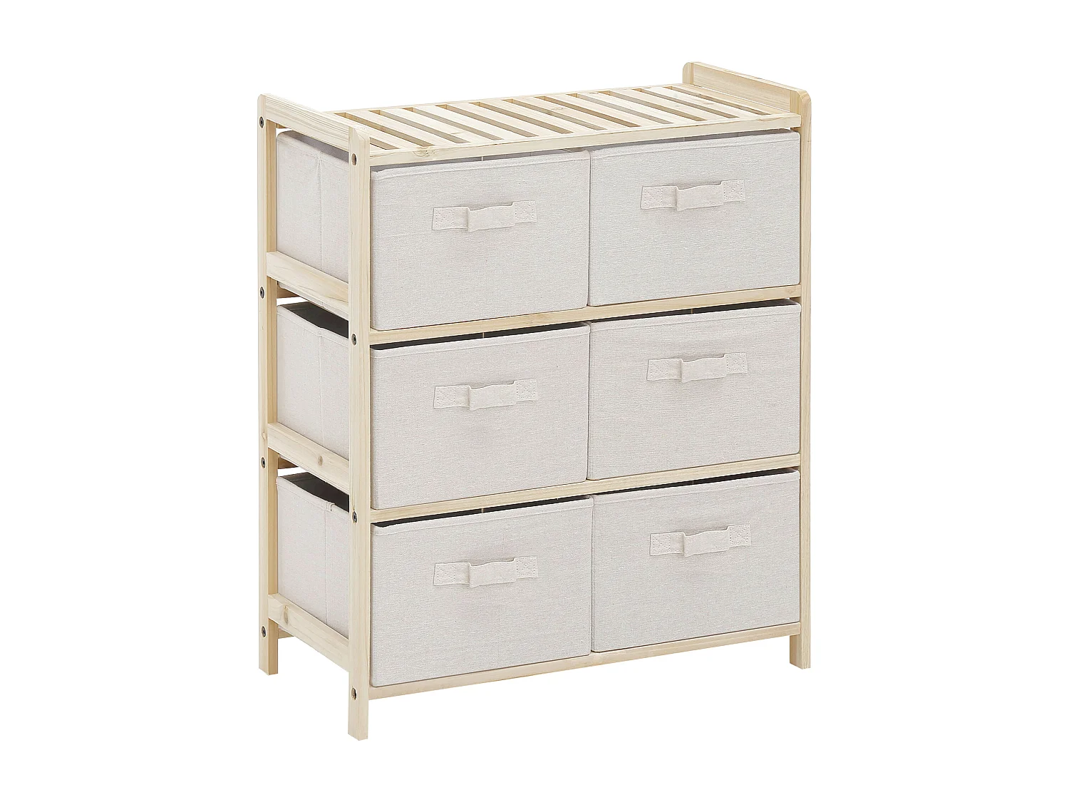 Commode 6 tiroirs tissu polyester beige dim. 59L x 28l x 70H cm bois sapin