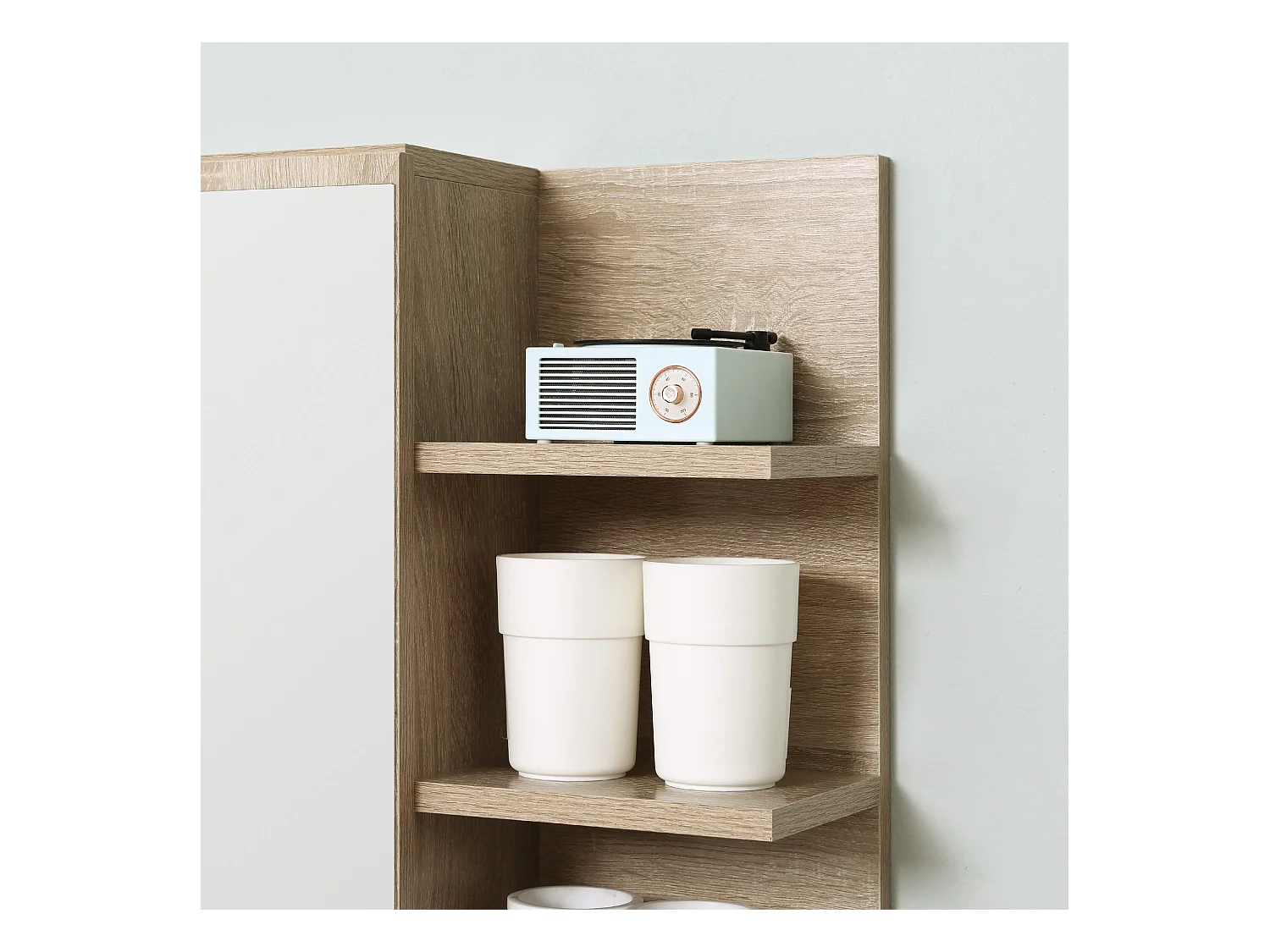 Armoire miroir de salle de bain avec étagère - 3 étagères latérales - kit installation murale fourni - panneaux particules aspect chêne clair