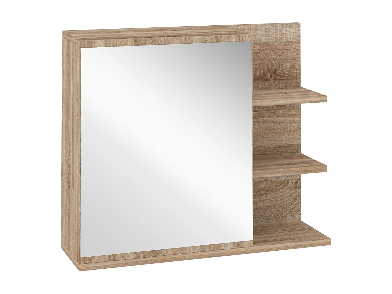 Armoire miroir de salle de bain avec étagère - 3 étagères latérales - kit installation murale fourni - panneaux particules aspect chêne clair