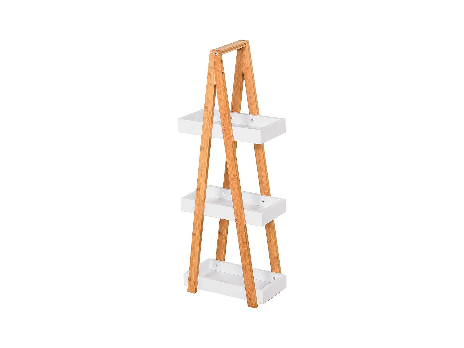Etagère en bambou de salle de bain étagère debout 3 paniers dim. 30L x 18l x 81H cm bambou MDF blanc