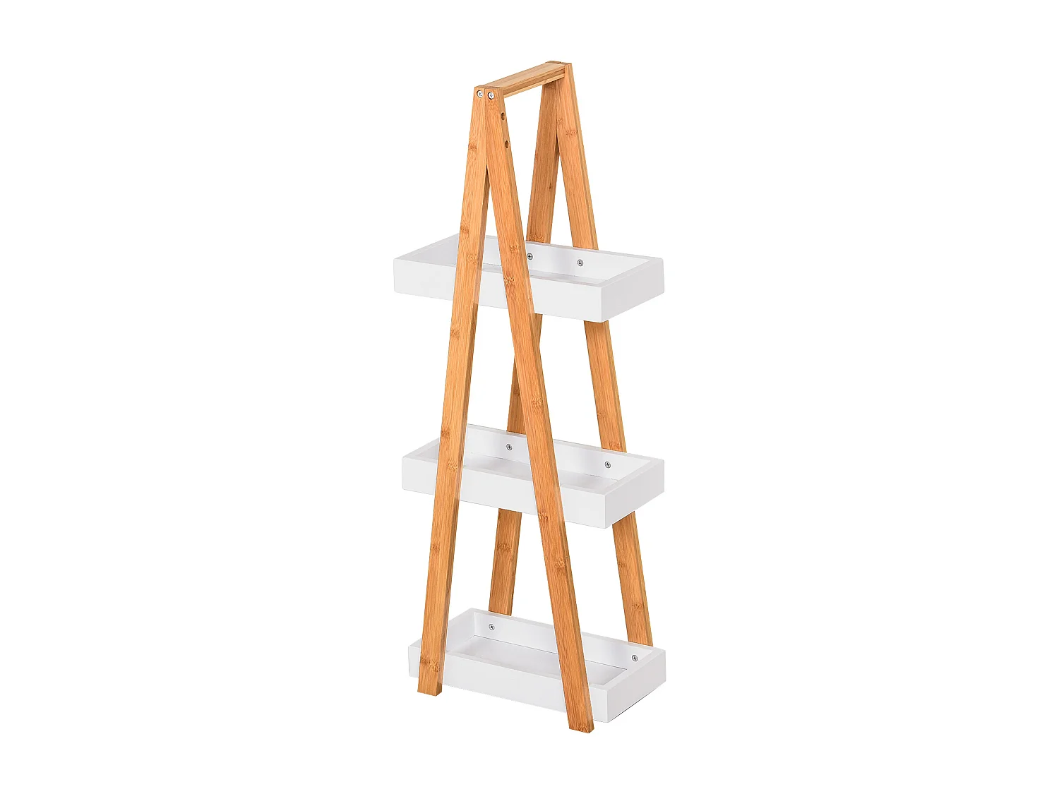 Etagère en bambou de salle de bain étagère debout 3 paniers dim. 30L x 18l x 81H cm bambou MDF blanc
