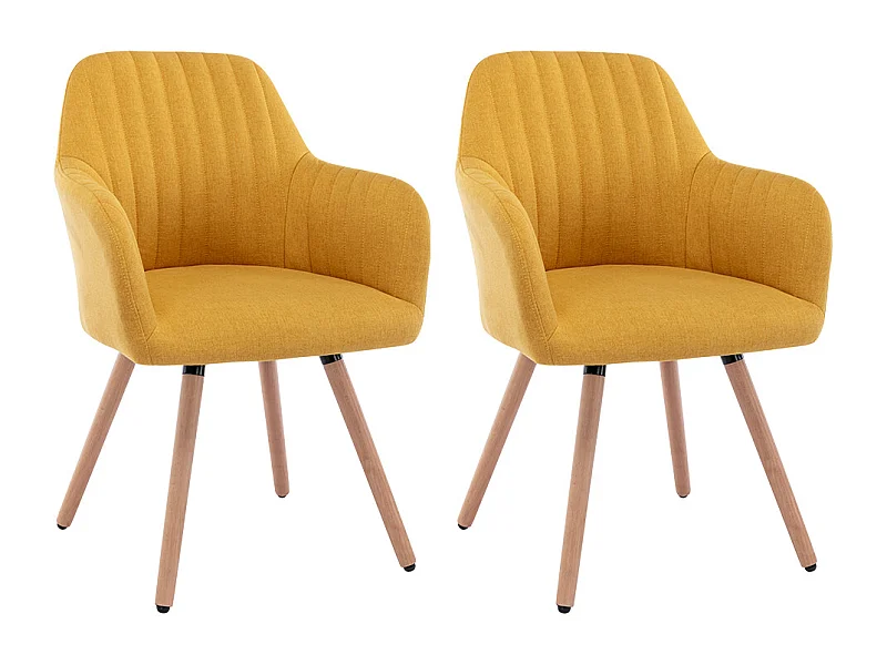 Lot de 2 chaises avec accoudoirs - Tissu et pieds bois de hêtre - Jaune - ELEANA