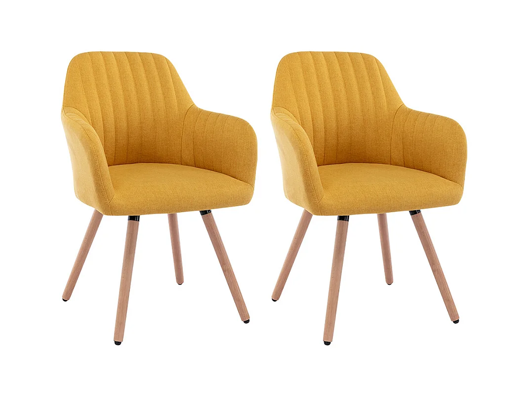 Juego de 2 sillas con brazos - Tela y metal efecto madera - Amarillo - ELEANA