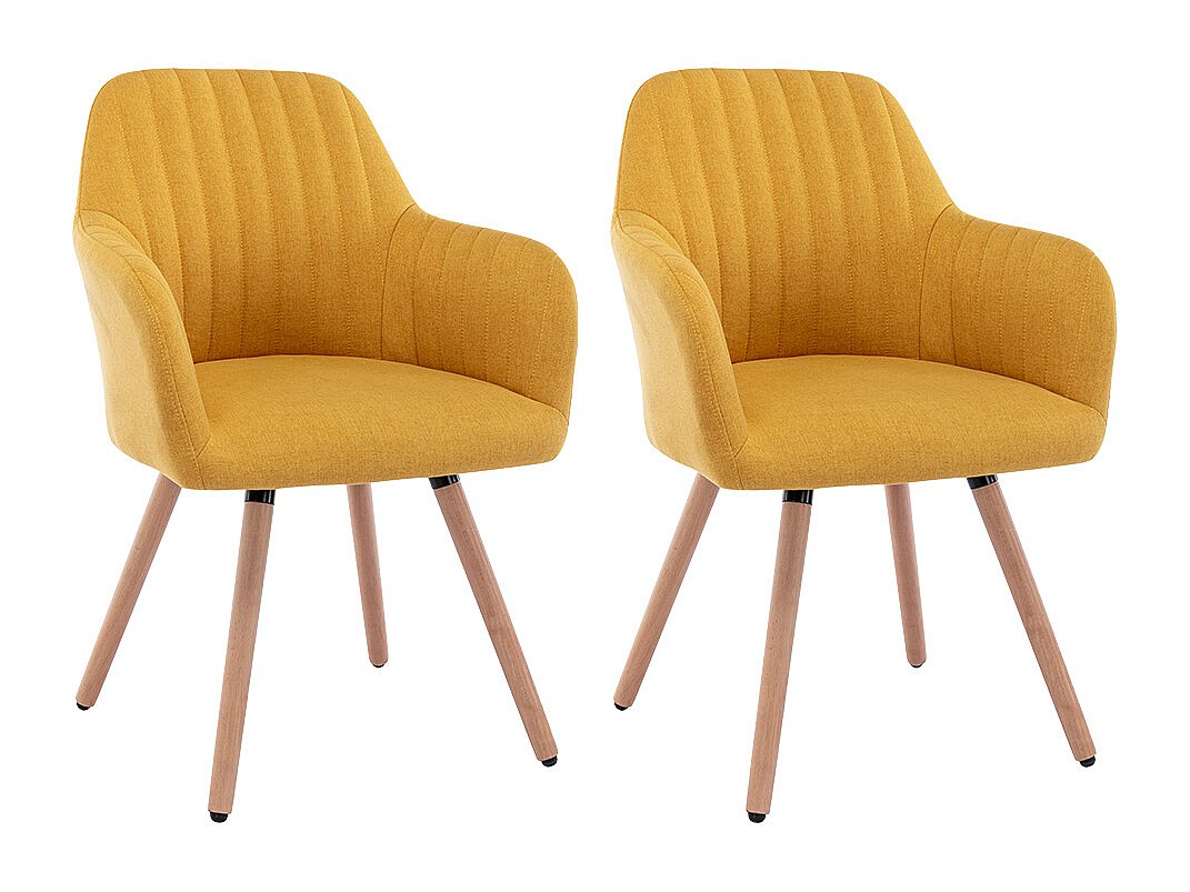 Stuhl mit Armlehnen 2er-Set - Stoff & Metall in Holzoptik - Gelb - ELEANA günstig online kaufen