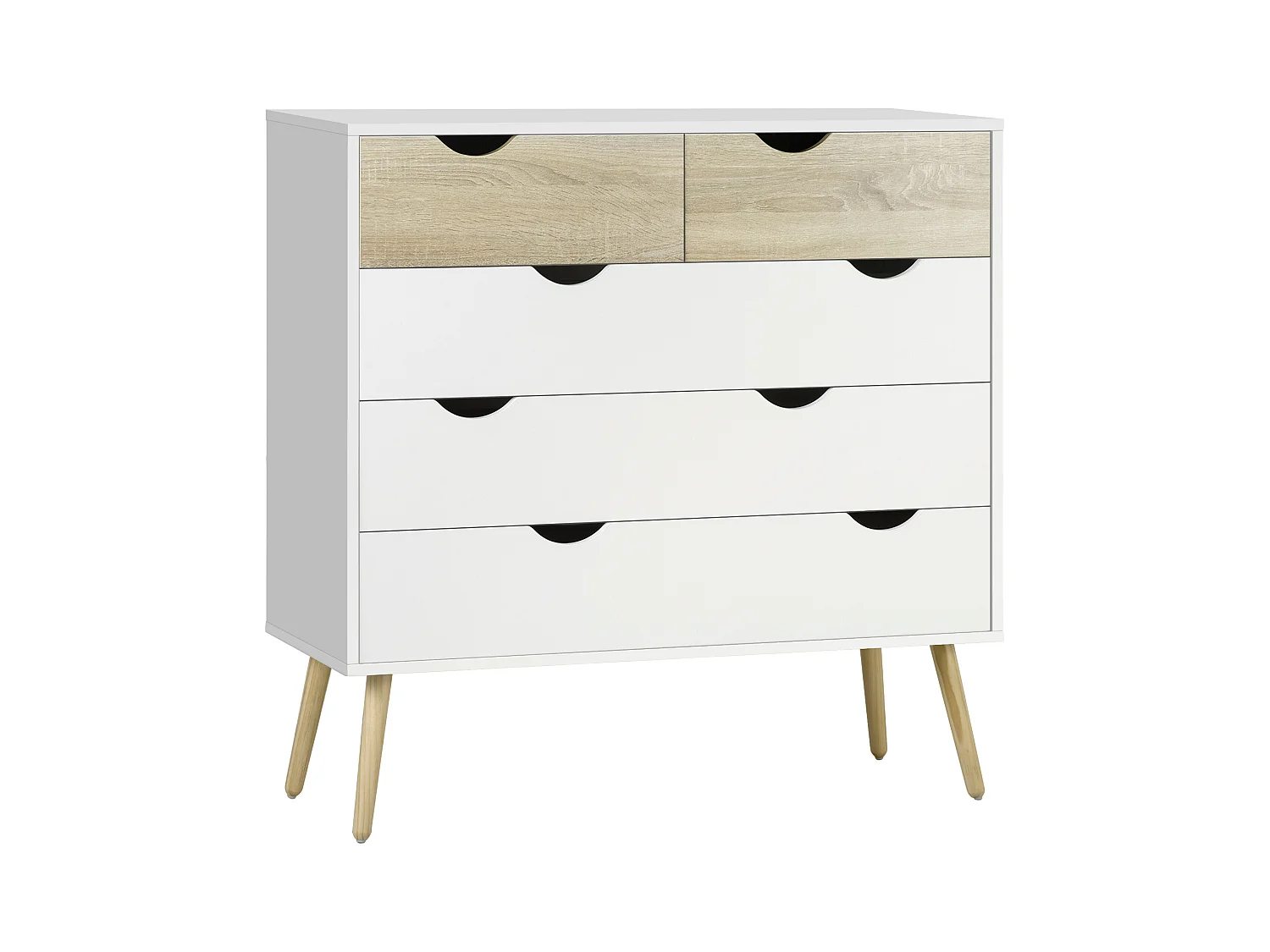 Commode 5 tiroirs design scandinave meuble de rangement chambre panneau de particules 99 x 39 x 101 cm blanc aspect chêne clair