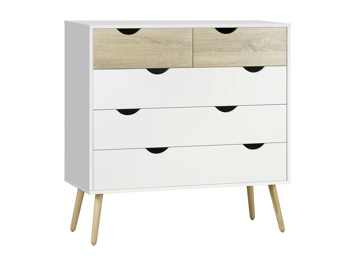 Commode 5 tiroirs design scandinave meuble de rangement chambre panneau de particules 99 x 39 x 101 cm blanc aspect chêne clair
